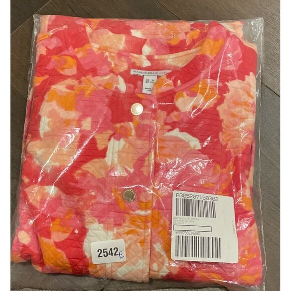 Issac Mizrahi 3X Watercolor Floral Print Knit Jacket Pink Gold Snap Button NEW - Picture 1 of 3